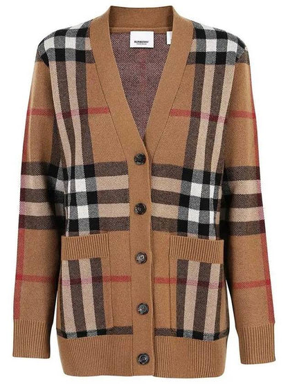 Luxury Burberry Check Wool Cashmere Cardigan Brown
