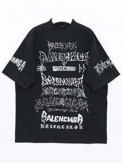 Luxury Balenciaga Trending 2025 DIY Metal Cotton Short Sleeve T-Shirt Black
