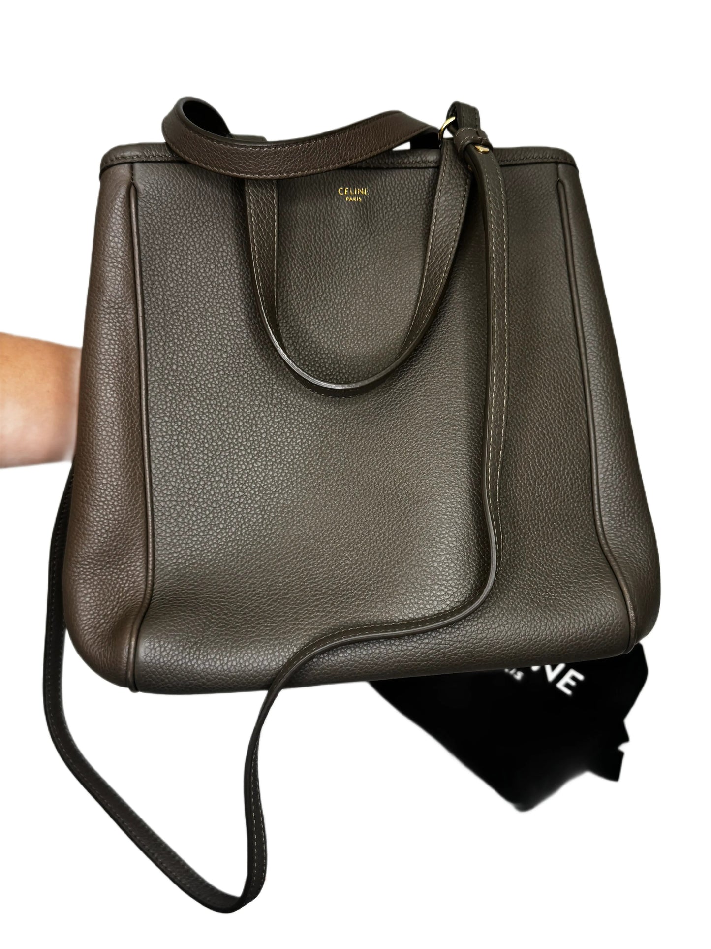 Luxury CELINE Fold Cabas Tote Bag Greige Leather Medium B20-03