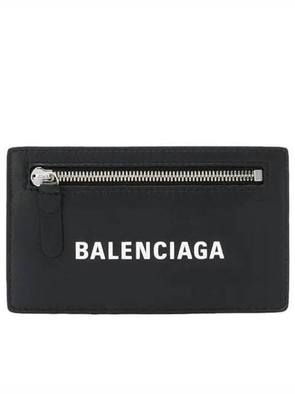 Luxury Balenciaga Trending 2025 Logo Leather Card Wallet Black