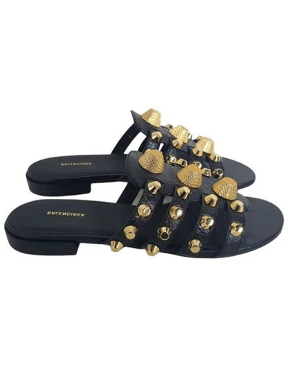 Luxury Balenciaga Trending 2025 Gold Stud Slippers Black