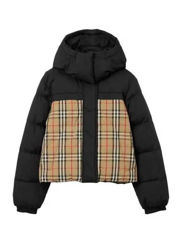Luxury Burberry WoMen's Vintage Check Crop Reversible Padding Black Archive Beige