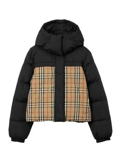 Luxury Burberry WoMen's Vintage Check Crop Reversible Padding Black Archive Beige