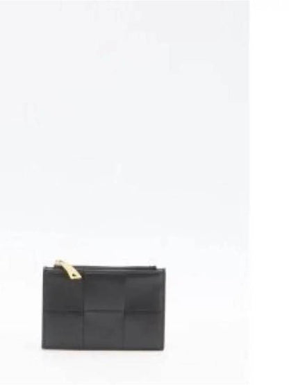 Luxury Bottega Veneta Intrecciato Cassette Zipper Card Wallet Black