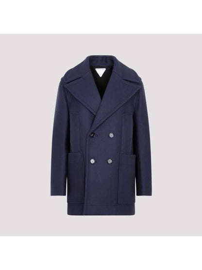 Luxury Bottega Veneta Wool Double Coat Navy