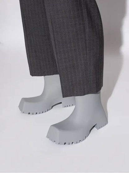 Luxury Balenciaga Trending 2025 Square Toe Rubber Rain Boots Grey
