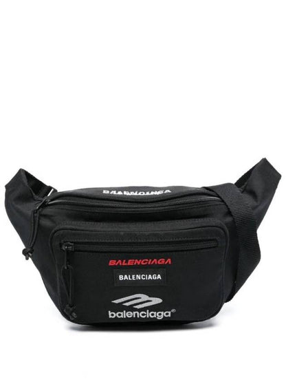 Luxury Balenciaga Trending 2025 Explorer Logo Belt Bag Black