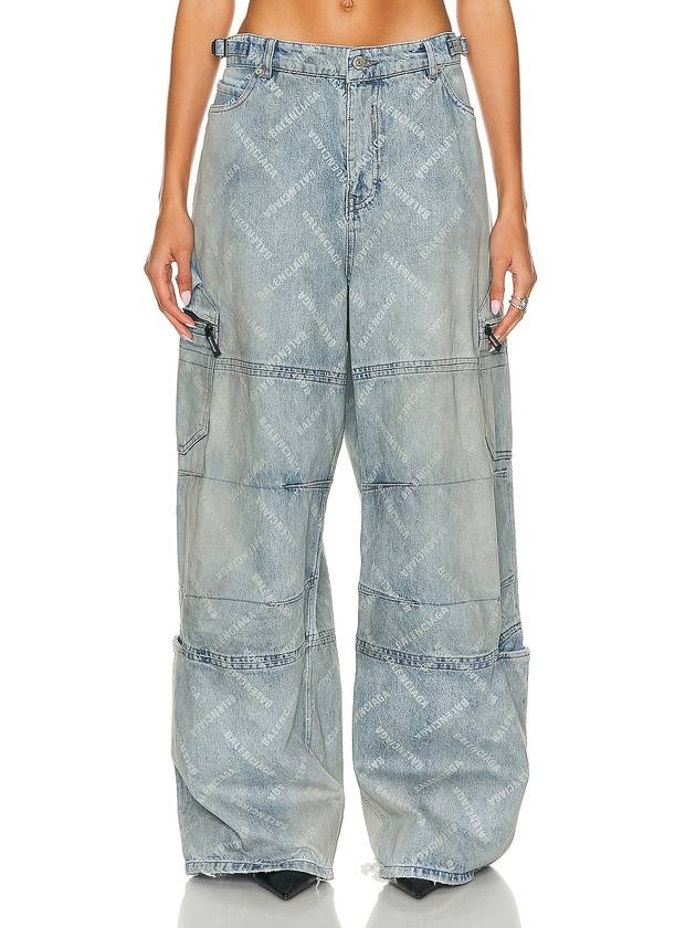 Luxury Balenciaga Trending 2025 Bal Diagonal Allover Cargo Wide Jeans Blue