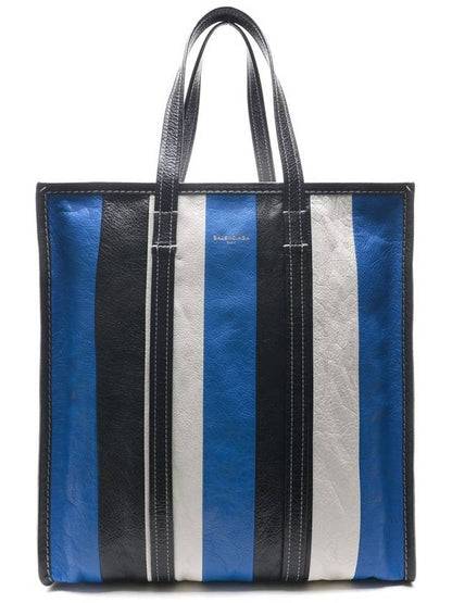 Luxury Balenciaga Trending 2025 Bazar Striped Shopper Medium Tote Bag Blue