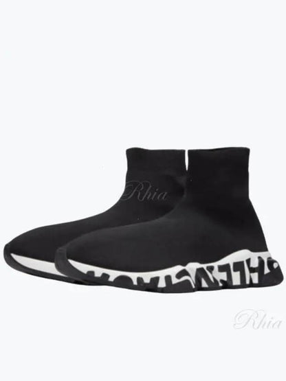 Luxury Balenciaga Trending 2025 Speed Midsole Graffiti High Top Sneakers White Black