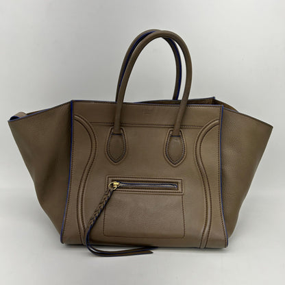 Luxury CELINE Smooth Calfskin Medium Phantom Luggage Khaki Cobalt Trim LA22130