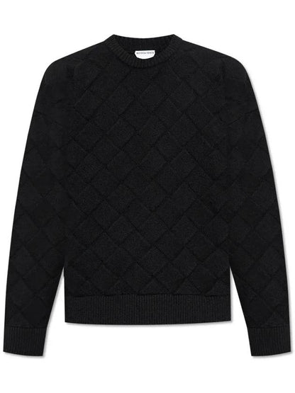 Luxury Bottega Veneta Intrecciato Crew Neck Knit Top Navy