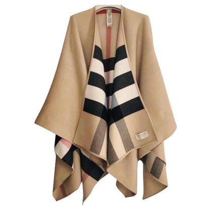 BURBERRY CAMEL WOOL CLASSIC CHECK CHARLOTTE REVERSIBLE CAPE