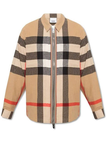 Luxury Burberry ExaGGerated Check Wool Cotton Overshirt Jacket Archive Beige