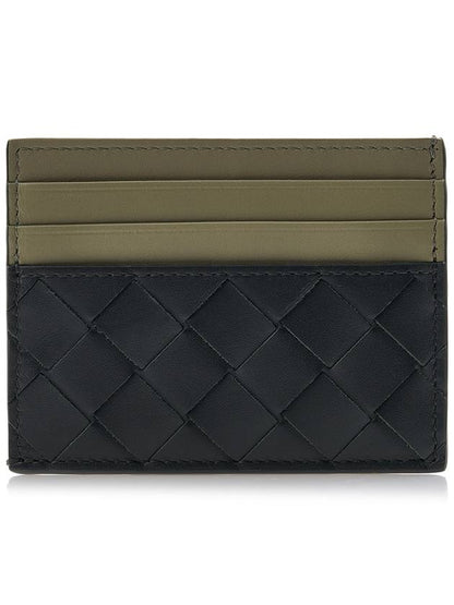 Luxury Bottega Veneta Intrecciato Two-Tone Card Wallet Dark Green Travertine
