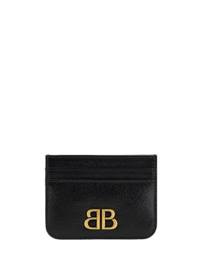 Luxury Balenciaga Trending 2025 Embellished Logo Leather Card Wallet Black