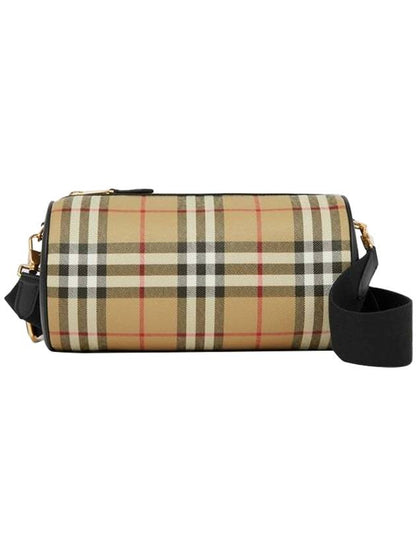 Luxury Burberry Vintage Check Barrel Cross Bag Archive Beige Black