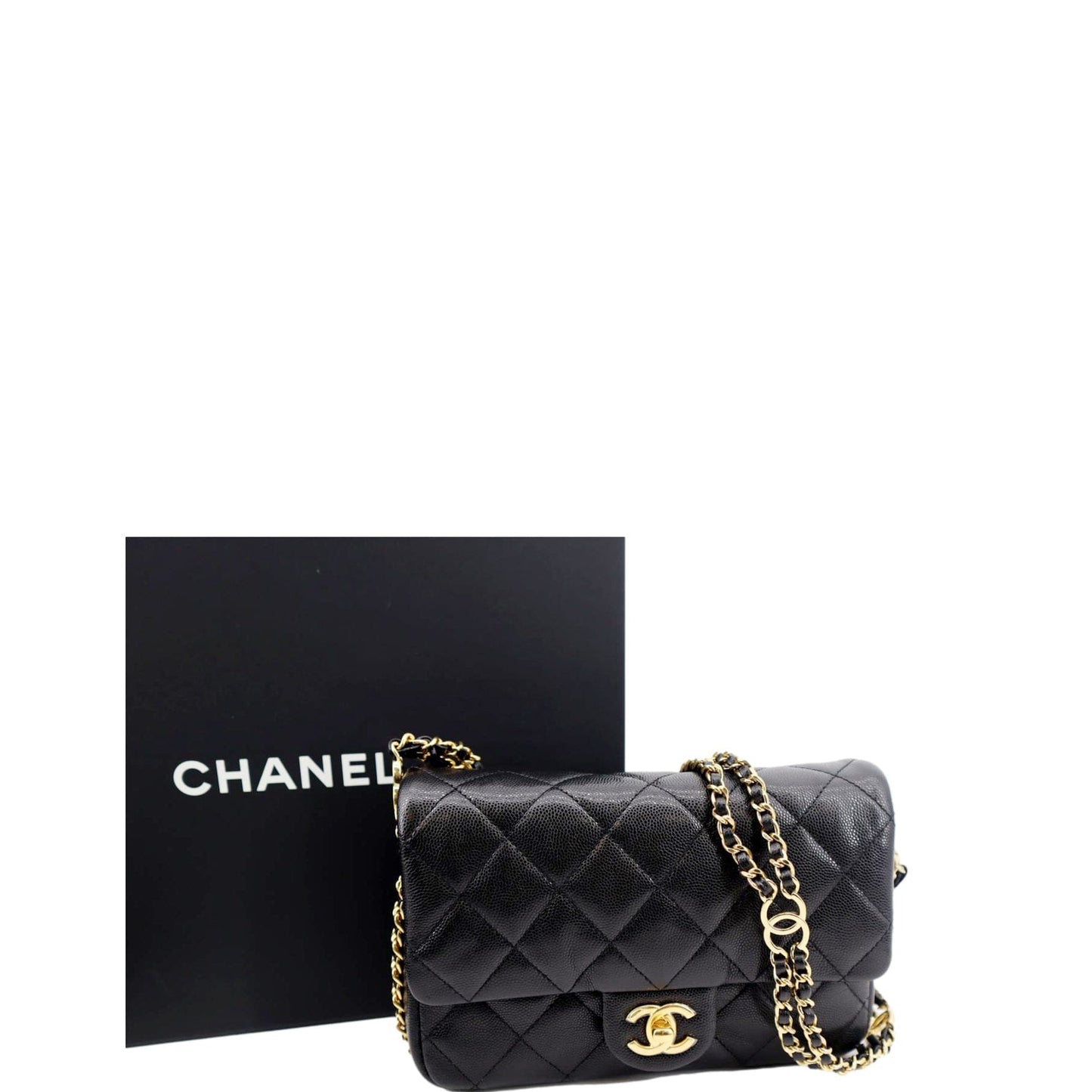 CHANEL Mini Flap Grained Calfskin Leather Shoulder Bag Black
