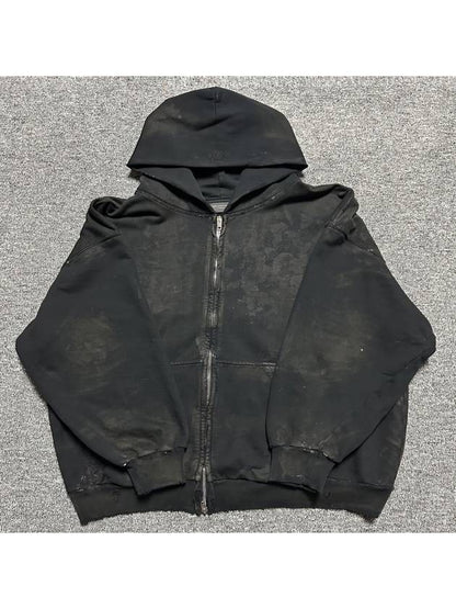 Luxury Balenciaga Trending 2025 Mud Distressed Hooded Zip Up 100