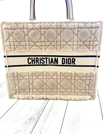 DIOR LAMBSKIN SHEARLING CANNAGE LARGE BOOK TOTE BAG