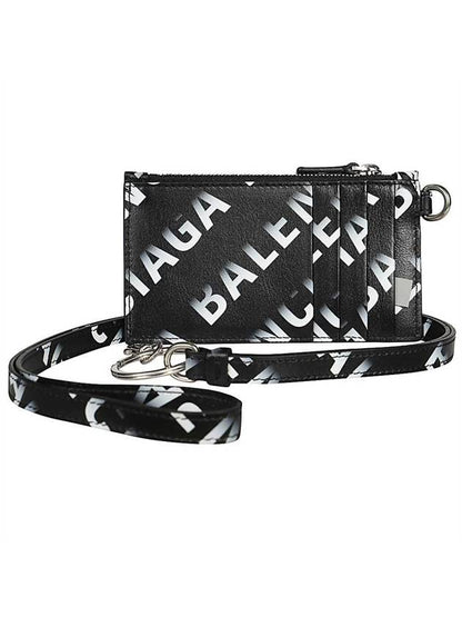 Luxury Balenciaga Trending 2025 Logo All Over Print Cash Keyring Card Case Black