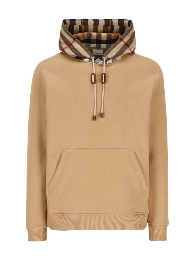 Luxury Burberry Check Cotton Blend Hoodie Camel Beige