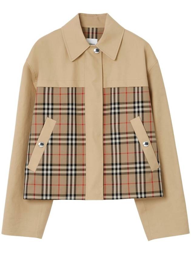 Luxury Burberry Check Motif Shorts Zip-Up Jacket Beige