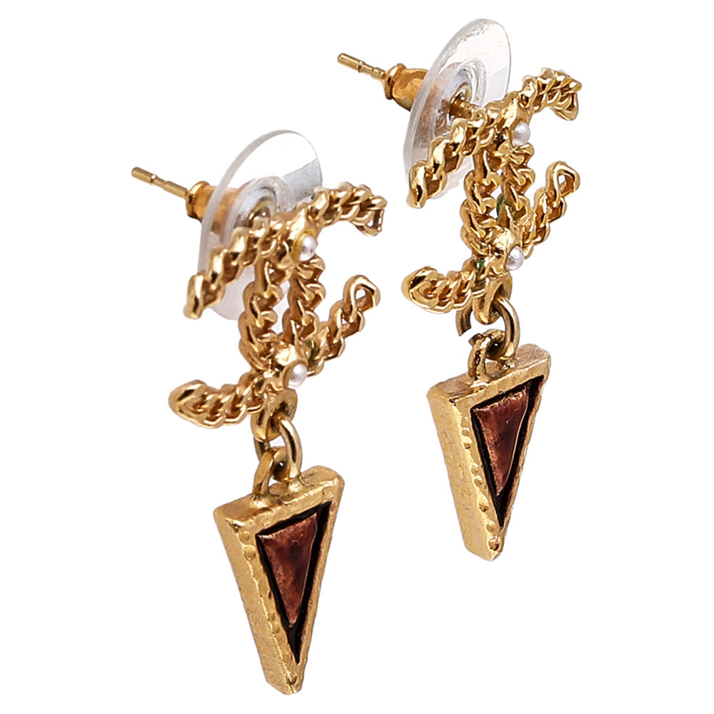 CHANEL CC Gold Tone Chain Link Drop Earrings