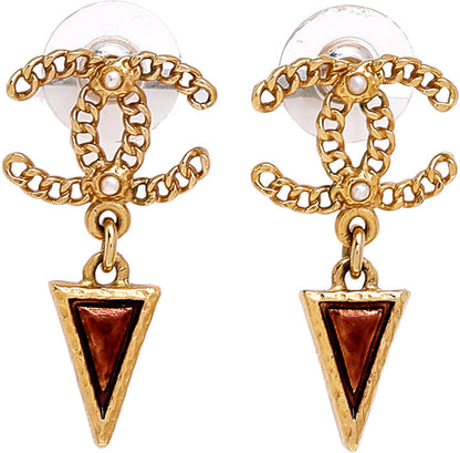 CHANEL CC Gold Tone Chain Link Drop Earrings