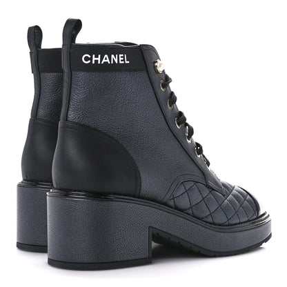 CHANEL PEARLY CALFSKIN LACE-UP COMBAT BOOTS