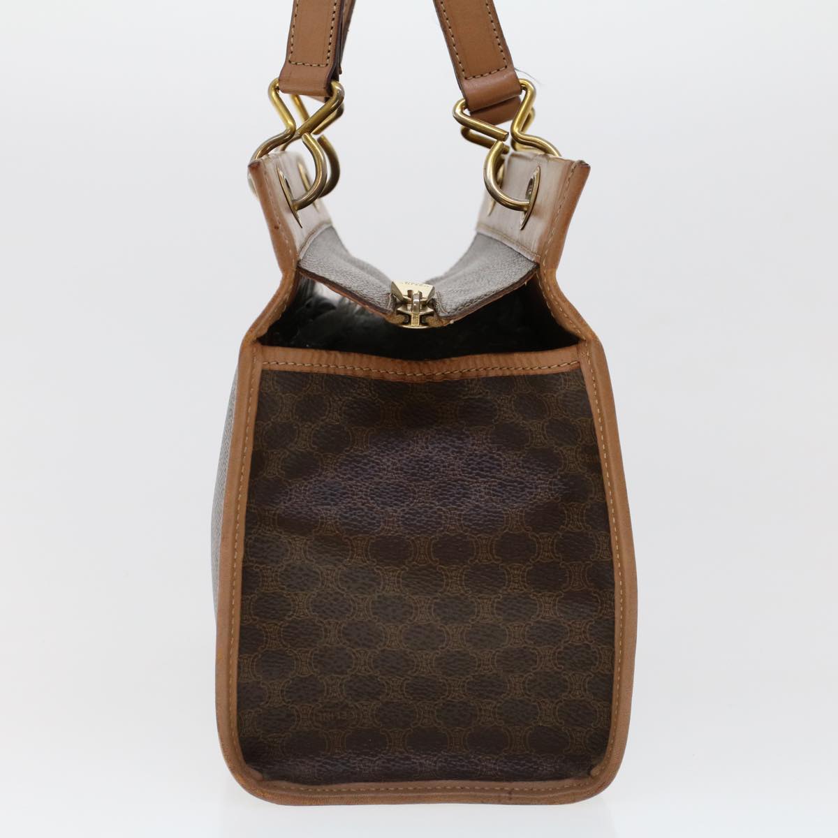 Luxury CELINE Macadam Canvas Hand Bag PVC Leather Brown  cl579