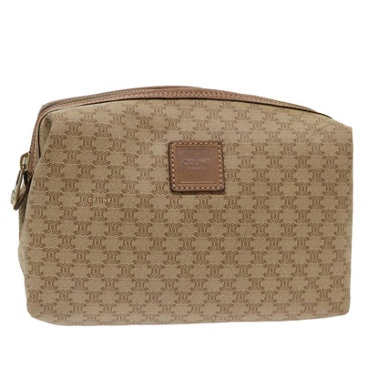 Luxury CELINE Macadam Canvas Clutch Bag PVC Leather Beige  cl641