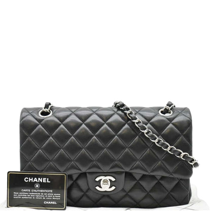 CHANEL Classic Medium Double Flap Quilted Leather Shoulder Bag Black