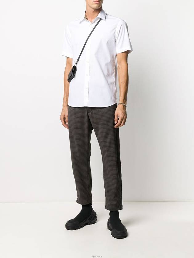 Luxury Burberry Chest Monogram Embroidered Cotton Short Sleeve Shirt White