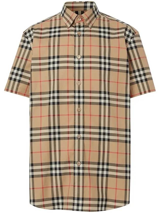Luxury Burberry Check Cotton Poplin Short Sleeve Shirt Archive Beige