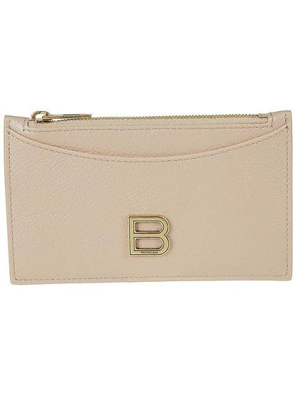 Luxury Balenciaga Trending 2025 Hourglass Gold B Logo Zipper Long Card Wallet Beige
