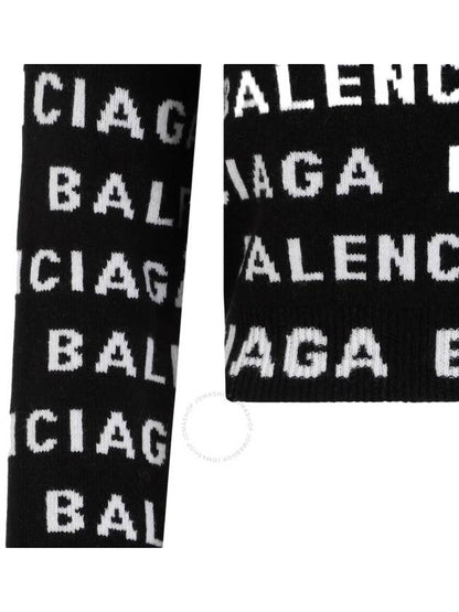 Luxury Balenciaga Trending 2025 Intarsia All-Over Logo Crew Neck Knit Top Black