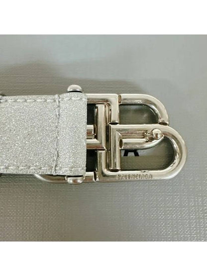 Luxury Balenciaga Trending 2025 BB Buckle Glitter Calf Leather Belt Silver