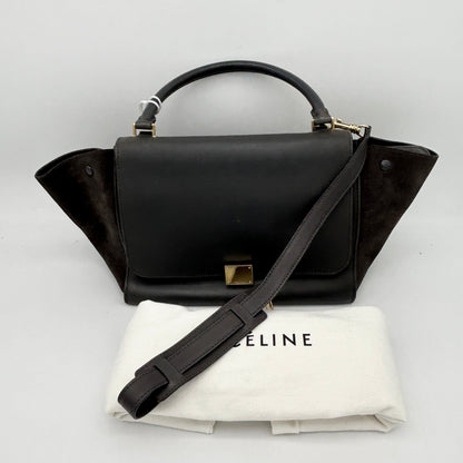 Luxury CELINE Smooth Calfskin Suede Medium Trapeze Bag Dark Grey