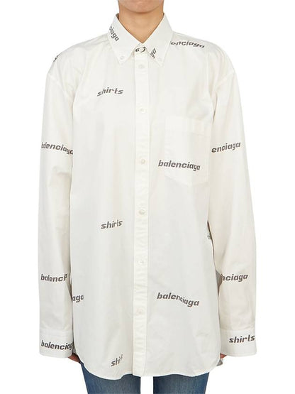 Luxury Balenciaga Trending 2025 Printed Logo Allover Cotton Long Sleeve Shirt White
