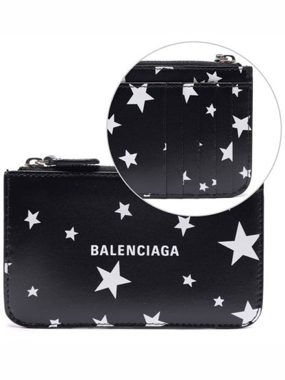 Luxury Balenciaga Trending 2025 Stars And Moon Print Card Wallet Black