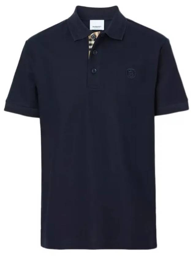 Luxury Burberry Men's CHUNKY Monogram motif cotton Polo Shirt navy