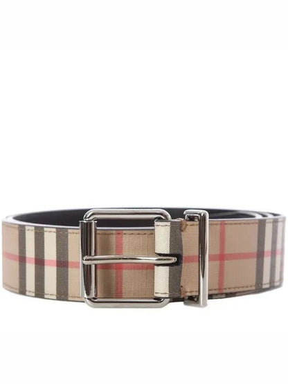 Luxury Burberry Men's Check Leather Belt Beige