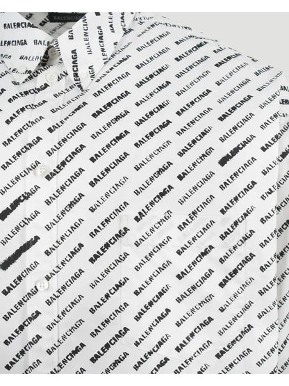 Luxury Balenciaga Trending 2025 Allover Logo Print Long Sleeve Shirt White Black