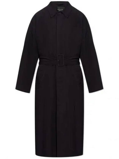Luxury Balenciaga Trending 2025 Belted Maxi Trench Coat Black