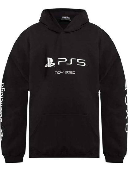 Luxury Balenciaga Trending 2025 PS5 Boxy Logo Print Overfit Hoodie Black