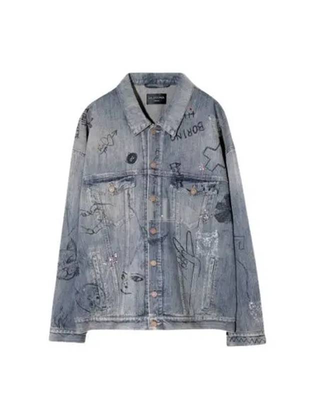Luxury Balenciaga Trending 2025 Graffiti Denim Jacket Blue