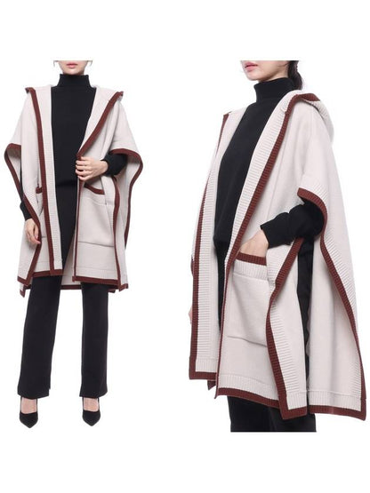 Luxury Burberry Logo Wool Cashmere Cape Ivory