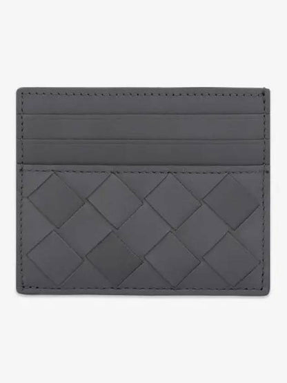Luxury Bottega Veneta Intrecciato Leather Card Wallet Light Grey
