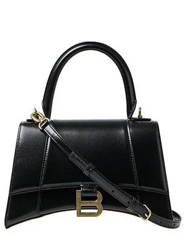 Luxury Balenciaga Trending 2025 Hourglass Small Tote Bag in Shiny Box Calfskin Black